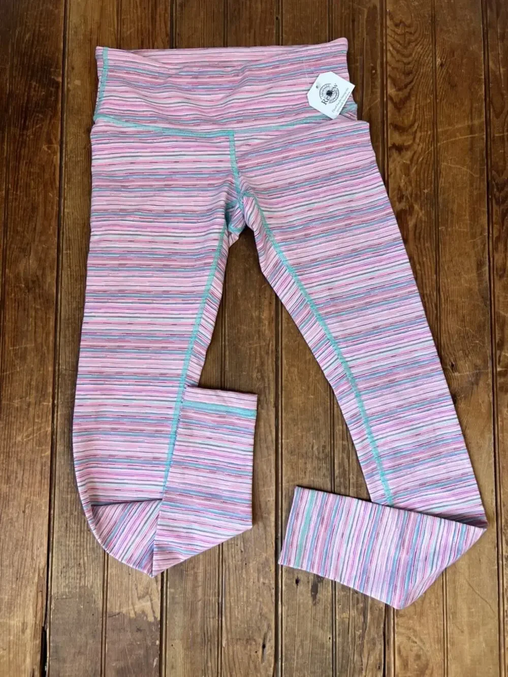 Lululemon women’s align leggings Pink Striped with Teal Stitching size 6